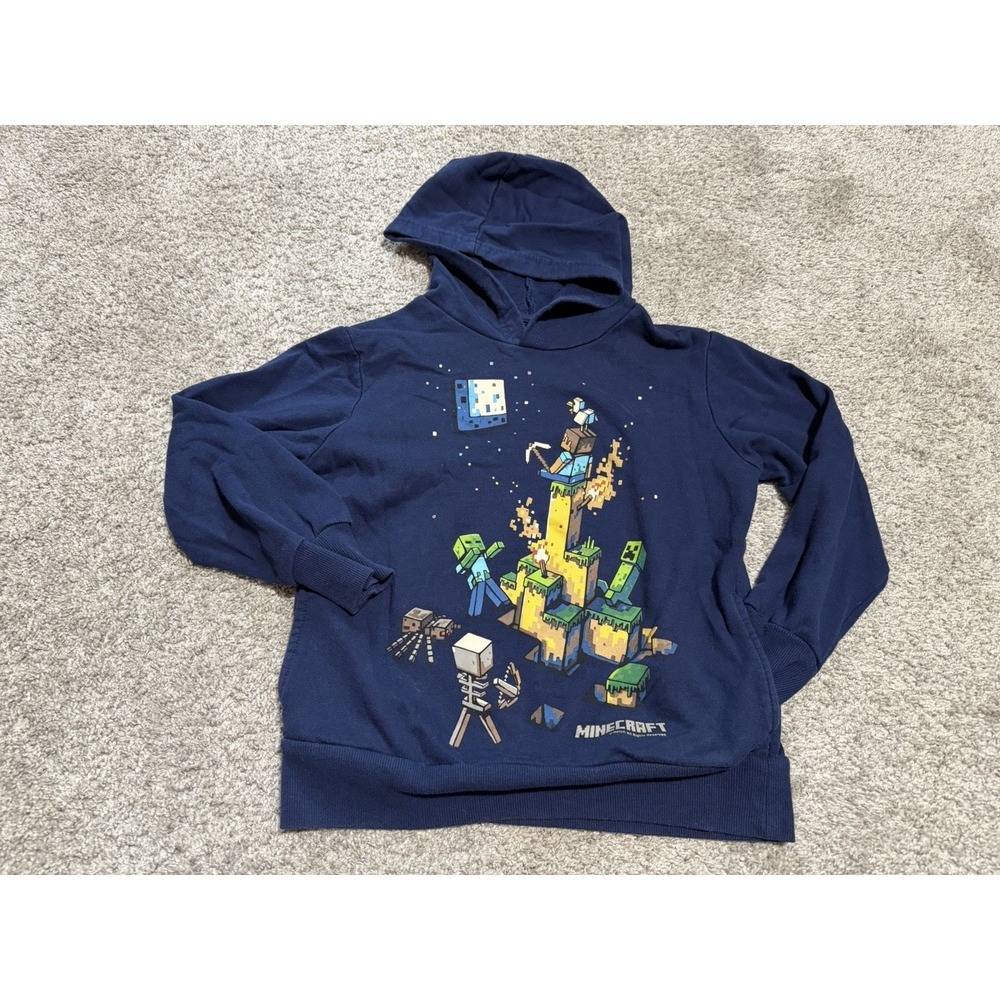 Minecraft Boys Hooded Sweatshirt, Size Youth 10/12, Navy, Official Mojang Item